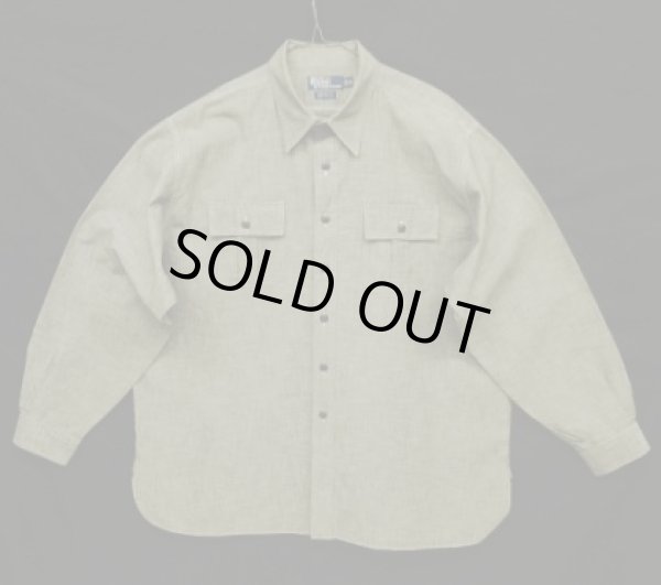 画像1: 90'S RALPH LAUREN "DONINGTON" シャンブレー チンスト＆マチ付き 長袖 ワークシャツ ブラック (VINTAGE)