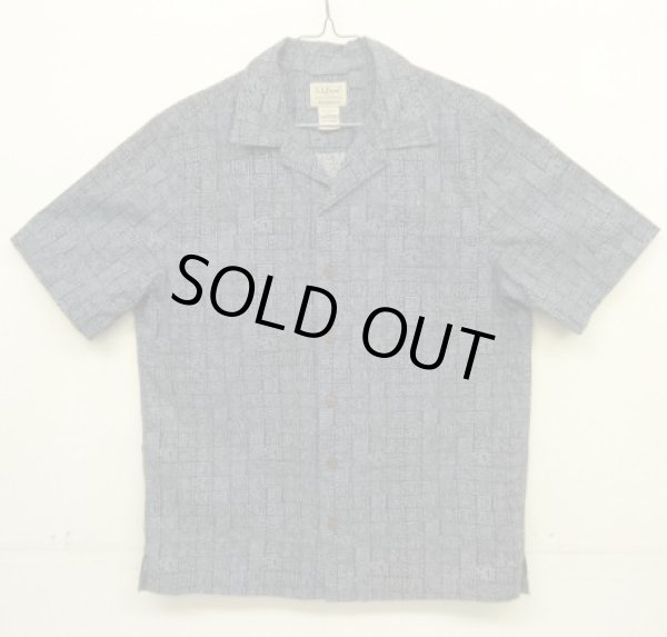 画像1: 00'S LL Bean コットン 半袖 オープンカラーシャツ 総柄 (VINTAGE)