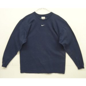 画像: 00'S NIKE 銀タグ SWOOSHセンターロゴ刺繍 長袖 Tシャツ ネイビー (VINTAGE)