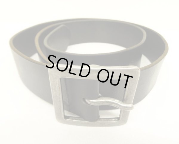 画像1: UNKNOWN "正方形バックル" レザー ギャリソンベルト ブラック USA製 (VINTAGE)