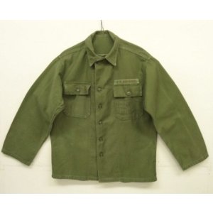 画像: 60'S アメリカ軍 USMC "1st MODEL" OG107 ステンシル入り コットンサテン ユーティリティシャツ (VINTAGE)