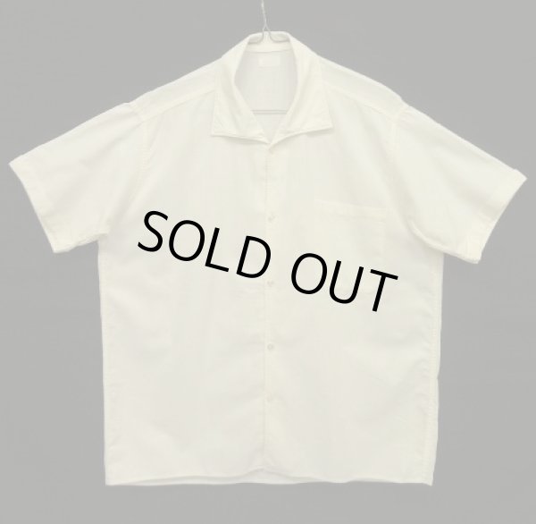 画像1: 60'S UNKNOWN コットンジャガード 半袖 イタリアンカラーシャツ ホワイト (VINTAGE)