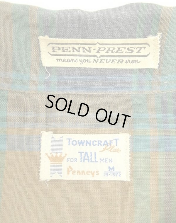 画像2: 60'S TOWNCRAFT 長袖 オープンカラーシャツ チェック柄 (VINTAGE)