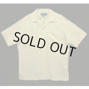 画像: 90'S RALPH LAUREN シルク/リネン 裾ロゴ 半袖 オープンカラーシャツ オフホワイト (VINTAGE)