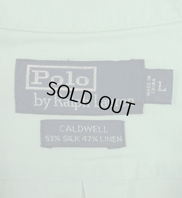 画像2: 90'S RALPH LAUREN "CALDWELL" シルク/リネン 裾ロゴ 半袖 オープンカラーシャツ ミントグリーン (VINTAGE)