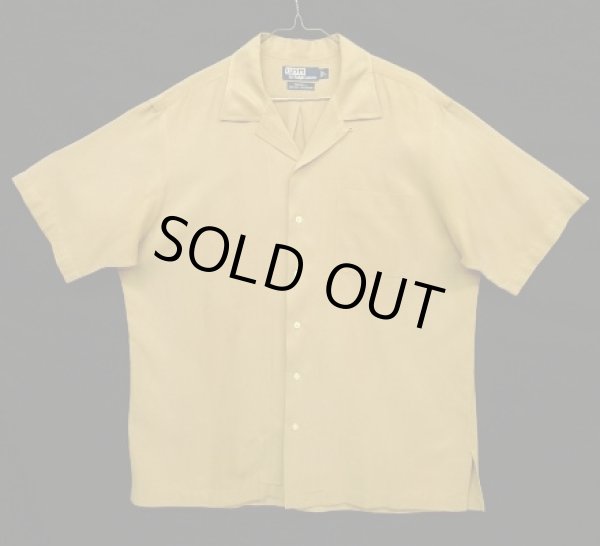 画像1: 90'S RALPH LAUREN "CALDWELL" シルク/コットン ロゴ無し 半袖 オープンカラーシャツ タン (VINTAGE)