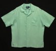画像1: 90'S RALPH LAUREN "CALDWELL" シルク/リネン 裾ロゴ 半袖 オープンカラーシャツ ミントグリーン (VINTAGE)