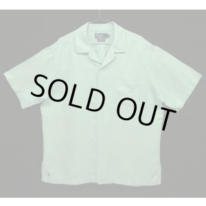 画像: 90'S RALPH LAUREN "CALDWELL" シルク/リネン 裾ロゴ 半袖 オープンカラーシャツ ミントグリーン (VINTAGE)