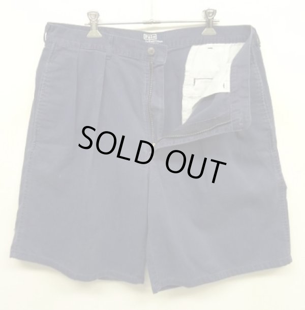 画像4: 90'S RALPH LAUREN "ボックスロゴ" ツープリーツ チノショーツ ネイビー TALONジップ USA製 (VINTAGE)