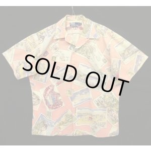 画像: 90'S RALPH LAUREN コットン 半袖 オープンカラーシャツ ピンク/ポストカード柄 (VINTAGE)