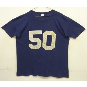 画像: 70'S UNKNOWN "50" シングルステッチ 両面プリント 半袖 Tシャツ ネイビー USA製 (VINTAGE)