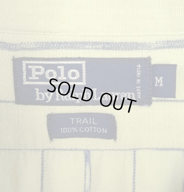 画像2: 90'S RALPH LAUREN "TRAIL" コットン 半袖 オープンカラーシャツ ナチュラル/インディゴ ストライプ (VINTAGE)
