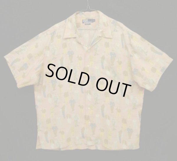 画像1: 90'S RALPH LAUREN レーヨン 半袖 オープンカラーシャツ ライトピンク/柄 (VINTAGE)