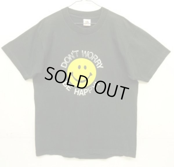 画像1: 90'S DON'T WORRY BE HAPPY! シングルステッチ 半袖 Tシャツ ブラック USA製 (VINTAGE)