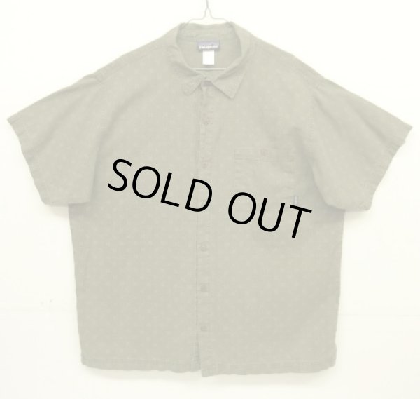 画像1: 00'S PATAGONIA ヘンプ/コットン 半袖 ボックスシャツ オリーブ/総柄 (VINTAGE)