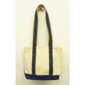 画像: 80'S LL Bean 2色タグ キャンバス ロングハンドル トートバッグ ネイビー/オフホワイト USA製 (VINTAGE)