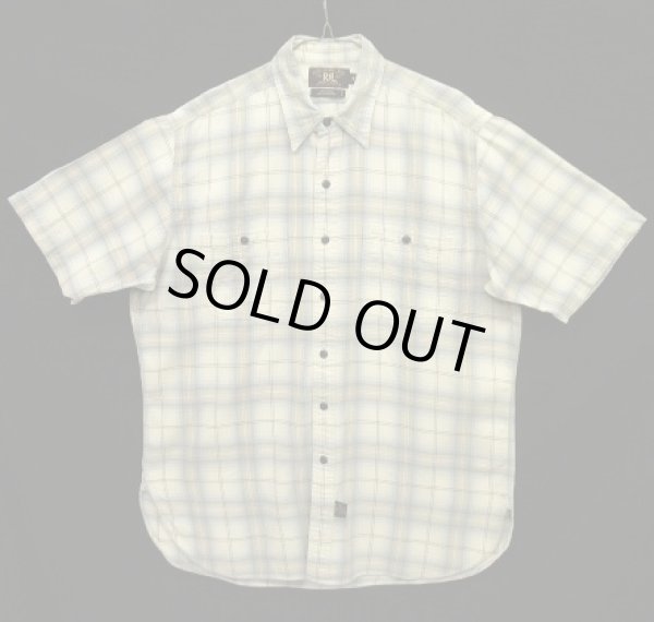 画像1: 90'S RRL 三ツ星タグ チンスト＆マチ付き 猫目ボタン 半袖 ワークシャツ チェック柄 (VINTAGE)
