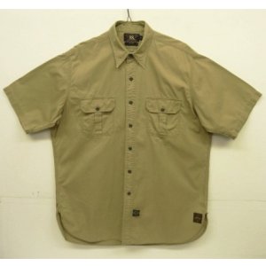 画像: 90'S RRL 三ツ星タグ チンスト＆マチ付き 猫目メタルボタン 半袖 ワークシャツ ベージュ (VINTAGE)