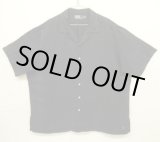 画像: 90'S RALPH LAUREN シルク/リネン 裾ロゴ 半袖 オープンカラーシャツ ブラック (VINTAGE)