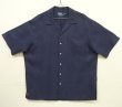 画像1: 90'S RALPH LAUREN "CALDWELL" シルク/リネン 裾ロゴ 半袖 オープンカラーシャツ ネイビー (VINTAGE)