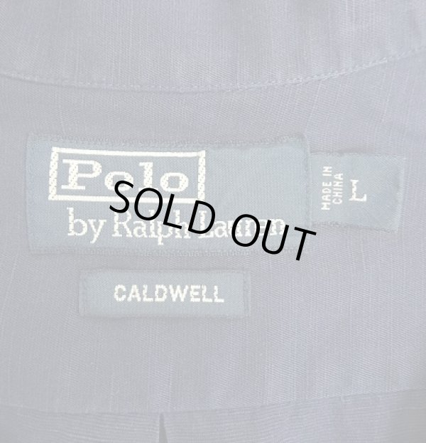 画像2: 90'S RALPH LAUREN "CALDWELL" シルク/リネン 裾ロゴ 半袖 オープンカラーシャツ ネイビー (VINTAGE)