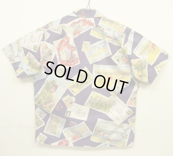 画像3: 90'S RALPH LAUREN コットン 半袖 オープンカラーシャツ ネイビー/ポストカード柄 (VINTAGE)