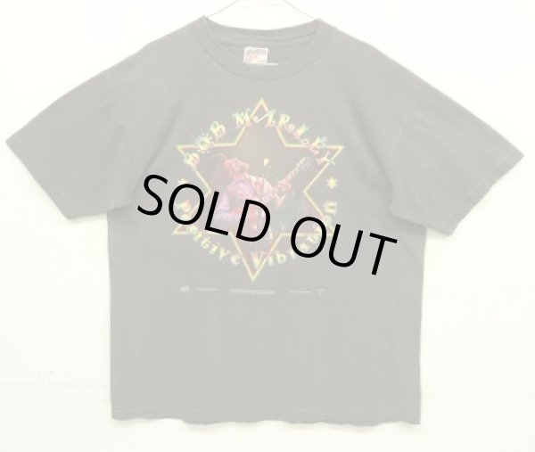 画像1: 90'S BOB MARLEY "POSITIVE VIBRATION" 両面プリント シングルステッチ 半袖 Tシャツ フェードブラック (VINTAGE)