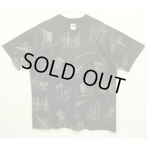 画像: 90'S JAMES THURBER 両面全面プリント シングルステッチ 半袖 Tシャツ ブラック (VINTAGE)