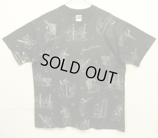 画像1: 90'S JAMES THURBER 両面全面プリント シングルステッチ 半袖 Tシャツ ブラック (VINTAGE)