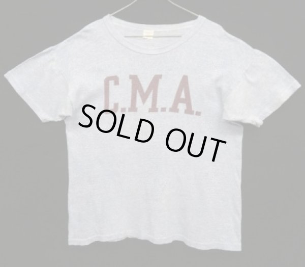 画像1: 60'S CHAMPION "C.M.A" C中ランタグ 88/12 染み込みプリント シングルステッチ 半袖 Tシャツ ヘザーブルー USA製 (VINTAGE)