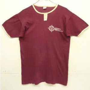 画像: 70'S CHAMPION "CORNELL UNIVERSITY" バータグ シングルステッチ 半袖 リンガー Tシャツ バーガンディ USA製 (VINTAGE)
