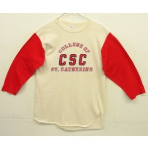 画像: 80'S CHAMPION トリコタグ シングルステッチ 染み込みプリント 半袖 ベースボール Tシャツ ナチュラル/レッド USA製 (DEADSTOCK)