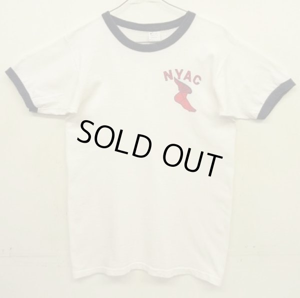 画像1: 80'S CHAMPION "NYAC" トリコタグ 染み込みプリント シングルステッチ 半袖 リンガー Tシャツ ホワイト USA製 (VINTAGE)