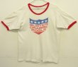 画像1: 70'S CHAMPION バータグ シングルステッチ 染み込みプリント 半袖 リンガー Tシャツ ホワイト USA製 (VINTAGE)