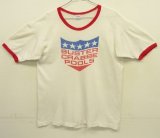 画像: 70'S CHAMPION バータグ シングルステッチ 染み込みプリント 半袖 リンガー Tシャツ ホワイト USA製 (VINTAGE)