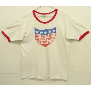 画像: 70'S CHAMPION バータグ シングルステッチ 染み込みプリント 半袖 リンガー Tシャツ ホワイト USA製 (VINTAGE)