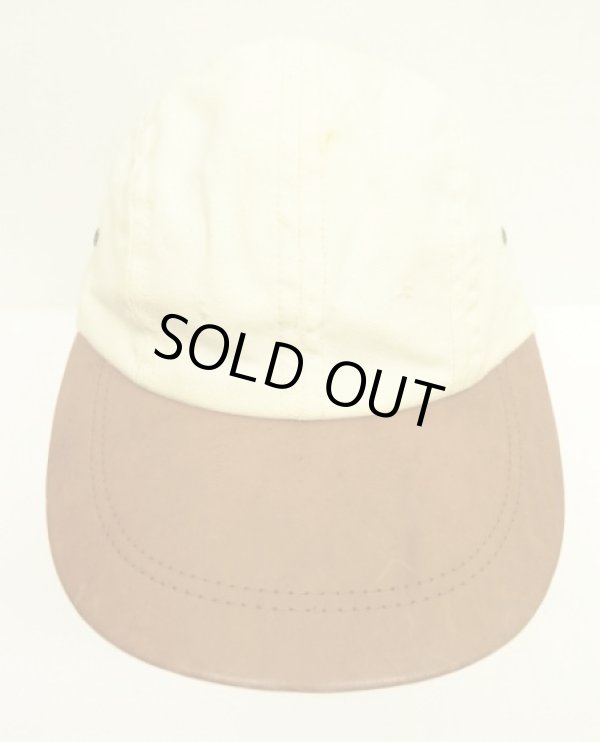 画像2: 90'S EDDIE BAUER 4パネル レザー/キャンバスキャップ ブラウン/オフホワイト USA製 (VINTAGE)