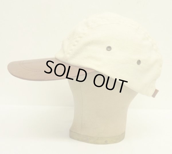 画像3: 90'S EDDIE BAUER 4パネル レザー/キャンバスキャップ ブラウン/オフホワイト USA製 (VINTAGE)