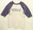 画像1: 70'S VELVA SHEEN "HNCC" 染み込みプリント シングルステッチ ベースボールTシャツ ホワイト/ネイビー USA製 (VINTAGE)
