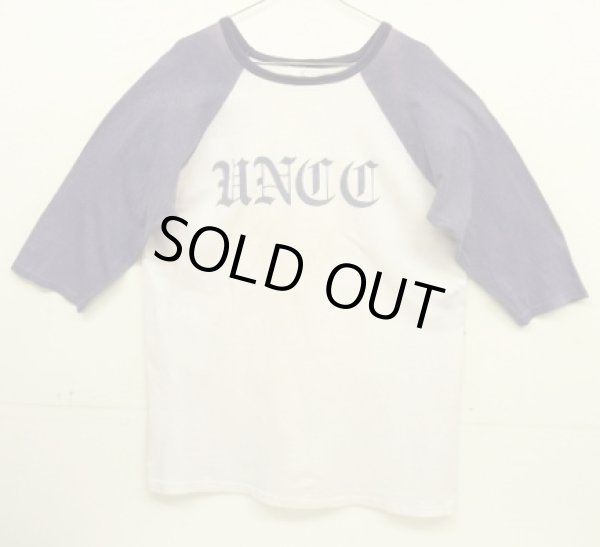 画像1: 70'S VELVA SHEEN "HNCC" 染み込みプリント シングルステッチ ベースボールTシャツ ホワイト/ネイビー USA製 (VINTAGE)