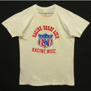 画像: 70'S RACINE DERBY ASSN. 両面染み込みプリント シングルステッチ 半袖 Tシャツ ホワイト (VINTAGE)