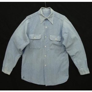 画像: 70'S UNKNOWN コットン100% 耳付きシャンブレーシャツ ブルー USA製 (VINTAGE)