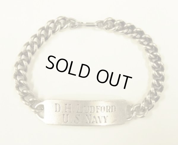 画像1: 60'S アメリカ軍 "US NAVY刻印入り" スターリングシルバー ミリタリー IDプレート チェーンブレスレット シルバー (VINTAGE)