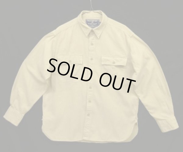 画像1: 90'S RALPH LAUREN "POLO SPORT" ステンシル マチ付き 長袖 ワークシャツ ベージュ (VINTAGE)