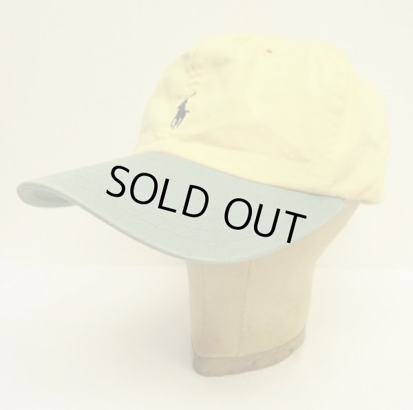 画像1: 90'S RALPH LAUREN ロゴ刺繍 ベースボールキャップ イエロー/ライトグリーン USA製 (VINTAGE)