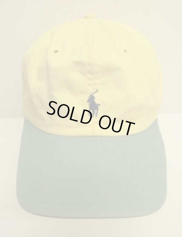 画像2: 90'S RALPH LAUREN ロゴ刺繍 ベースボールキャップ イエロー/ライトグリーン USA製 (VINTAGE)