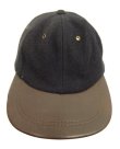 画像2: 90'S UNKNOWN 6パネル レザー/ウール ベースボールキャップ ネイビー/ブラウン USA製 (VINTAGE)