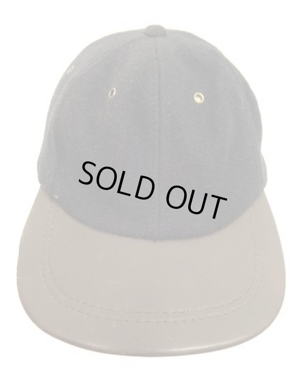 画像2: 90'S UNKNOWN 6パネル レザー/ウール ベースボールキャップ ネイビー/ブラウン USA製 (VINTAGE)