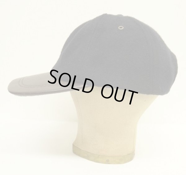 画像3: 90'S UNKNOWN 6パネル レザー/ウール ベースボールキャップ ネイビー/ブラウン USA製 (VINTAGE)