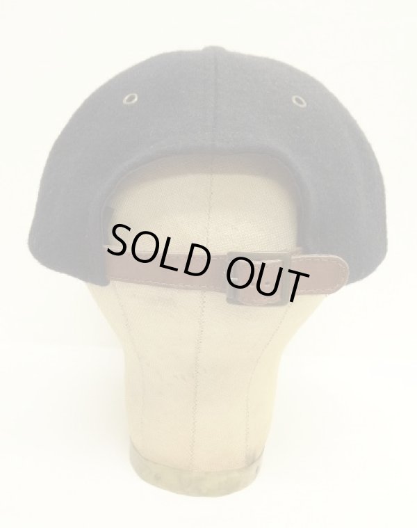 画像4: 90'S UNKNOWN 6パネル レザー/ウール ベースボールキャップ ネイビー/ブラウン USA製 (VINTAGE)